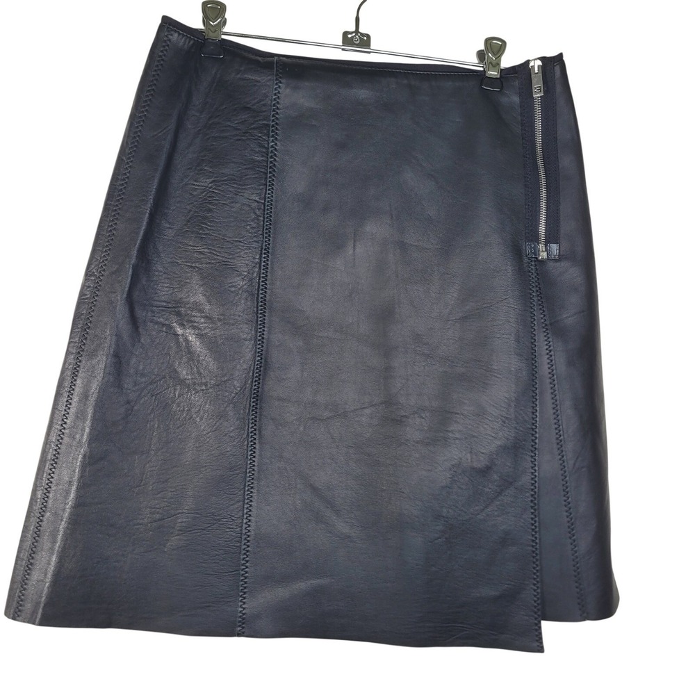 Rag & Bone Skirt Womens 6 Black Lamb Leather A Line Asymmetrical‎ Zip Mini Lined